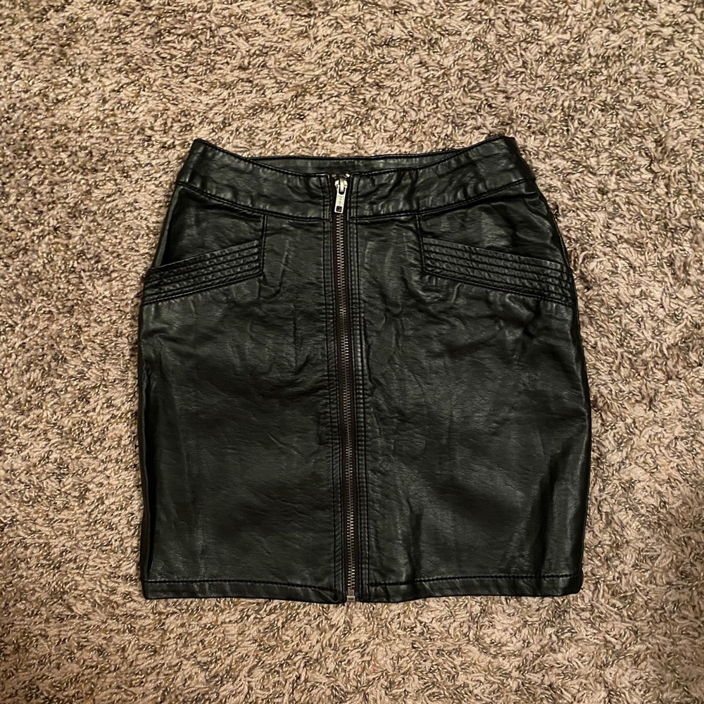 Black leather mini skirt